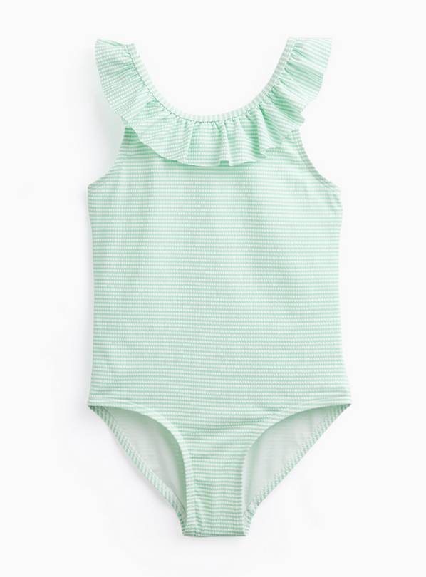 Green Stripe Frill Detail Scoop Neck Seersucker Swimsuit 3-4 years